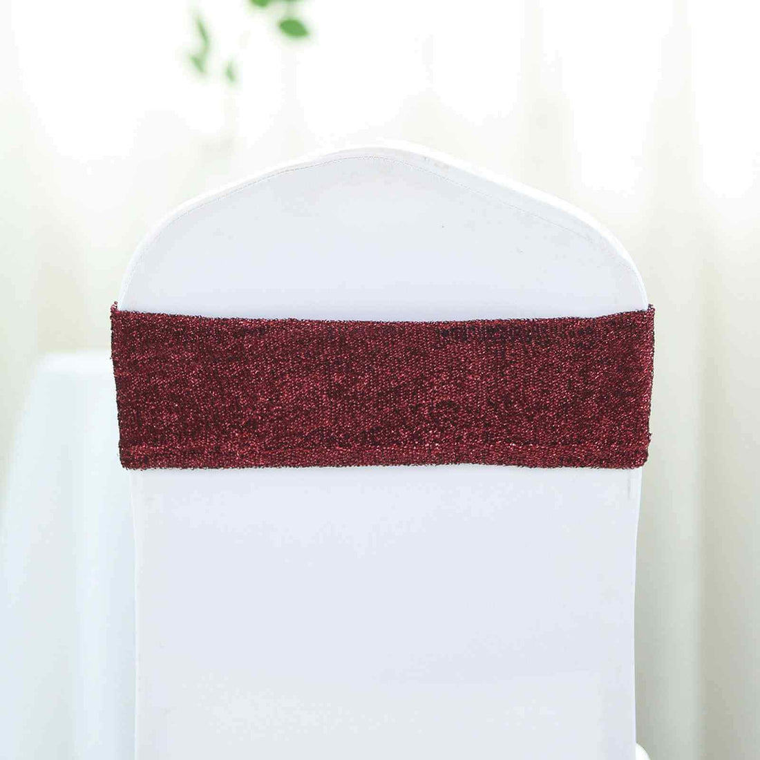 5 Pack | Burgundy Metallic Shimmer Tinsel Spandex Chair Sashes