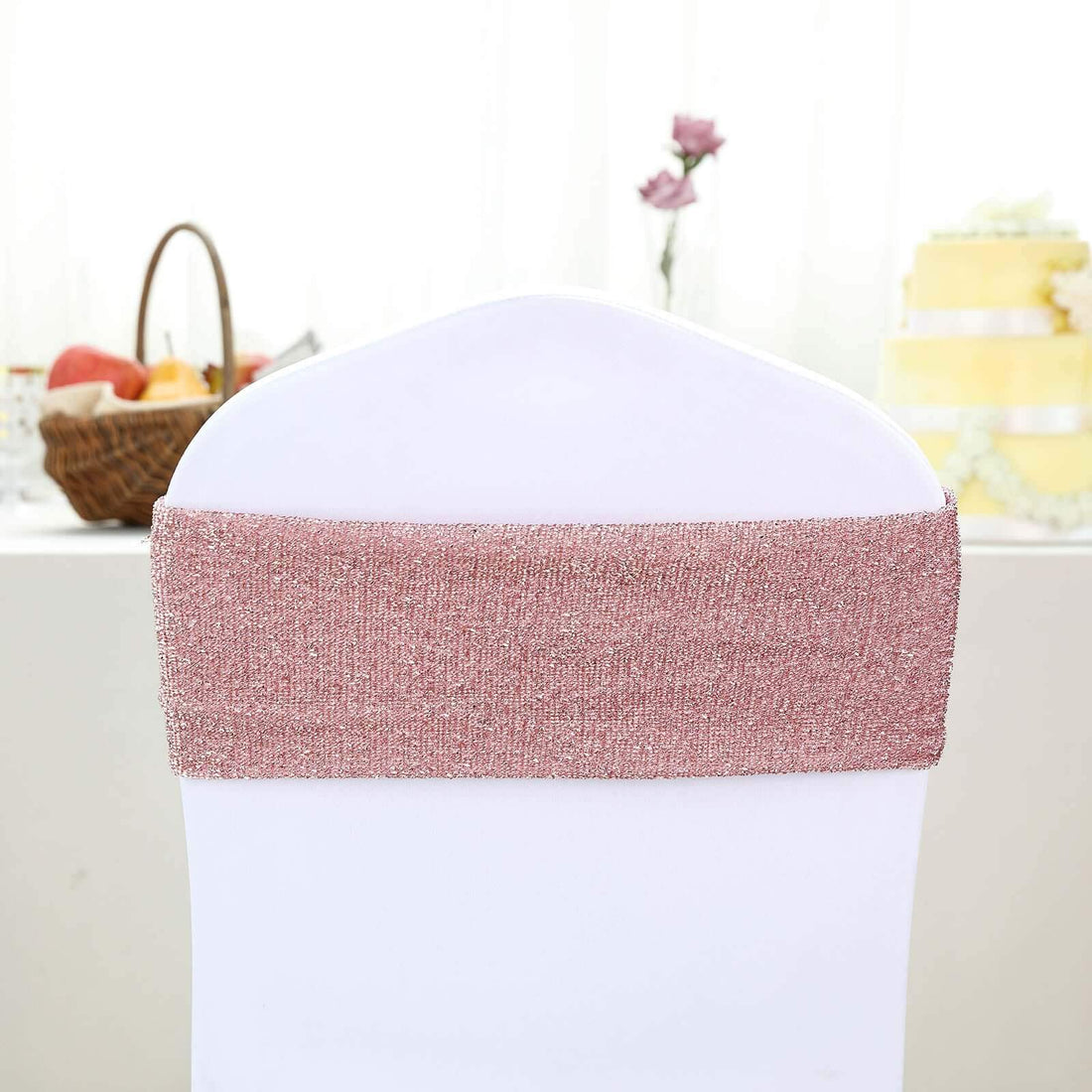 5 Pack | Blush / Rose Gold Metallic Shimmer Tinsel Spandex Chair Sashes