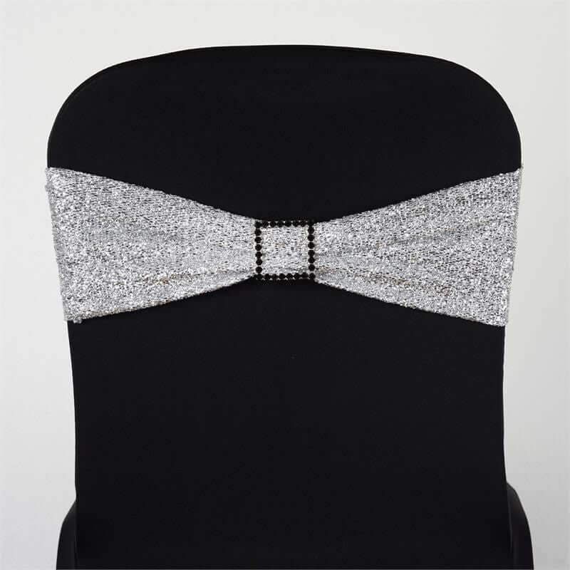 5 Pack | Silver Metallic Shimmer Tinsel Spandex Chair Sashes