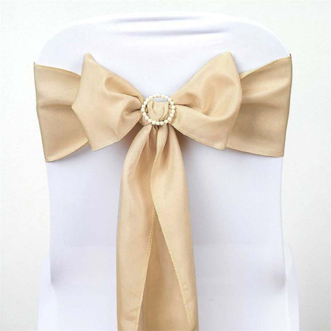 5 PCS | 6" x 108" Champagne Polyester Chair Sash#whtbkgd