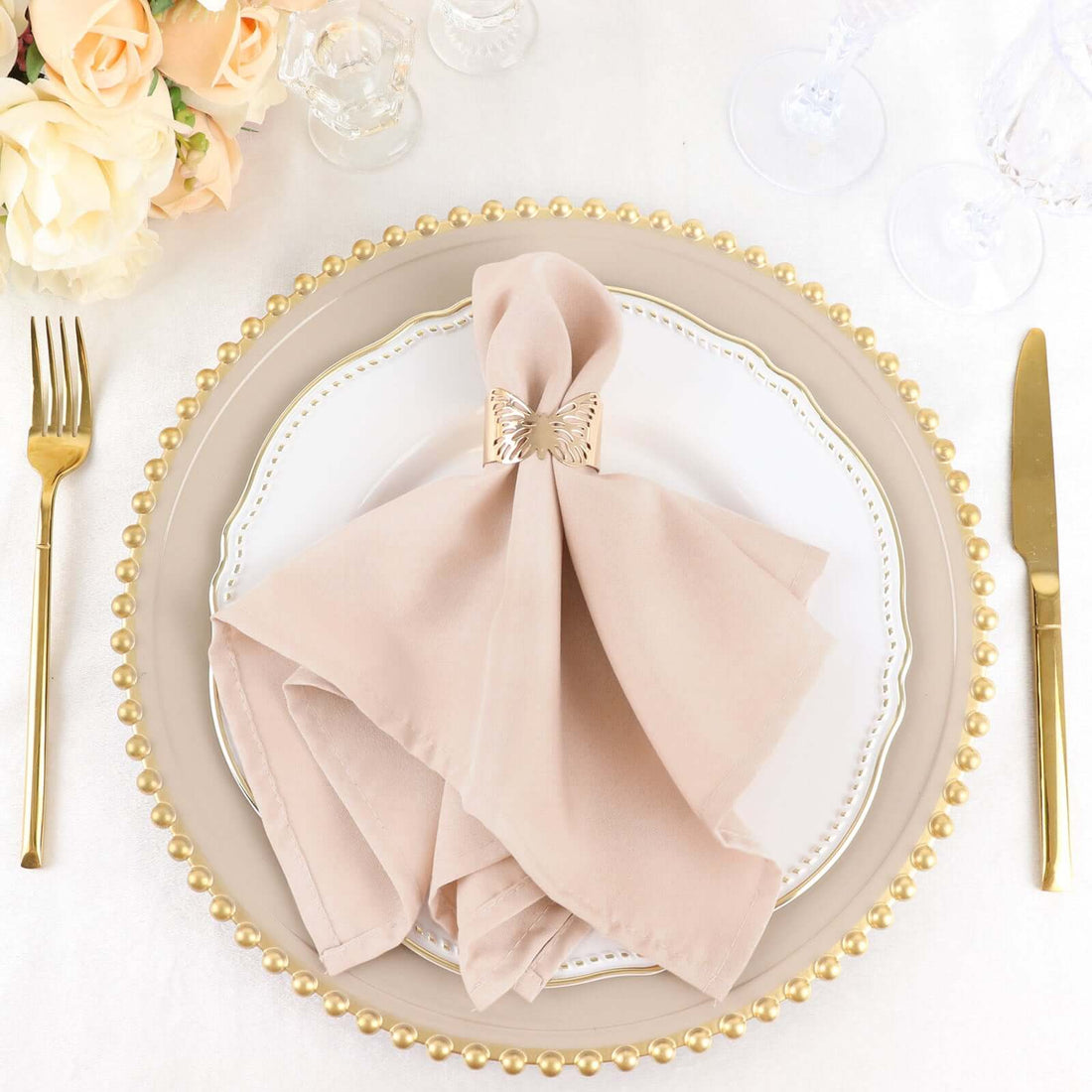 5 Pack | Blush / Rose Gold Seamless Cloth Dinner Napkins, Wrinkle Resistant Linen | 17inchx17inch