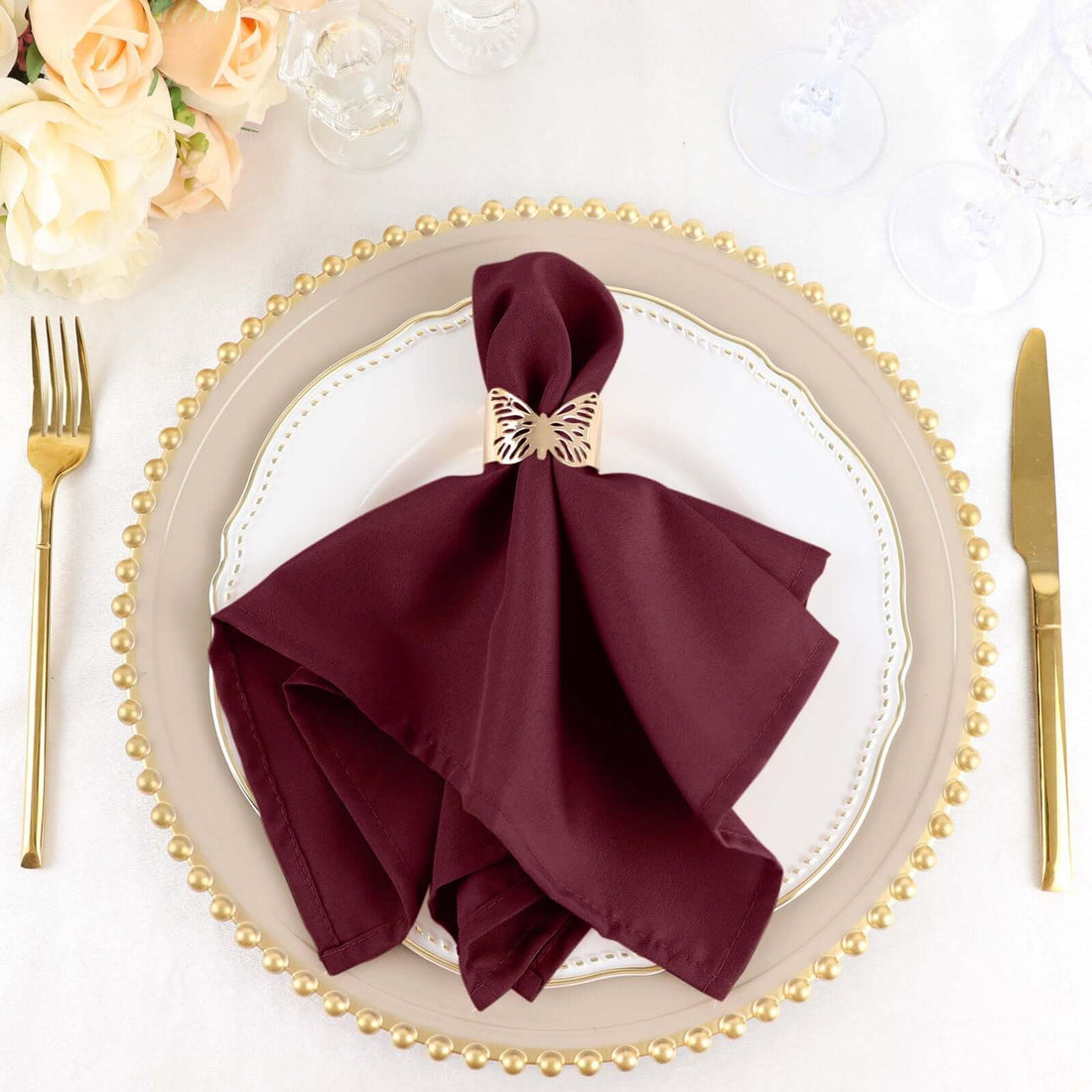 5 Pack | Burgundy Seamless Cloth Dinner Napkins, Wrinkle Resistant Linen | 17inchx17inch
