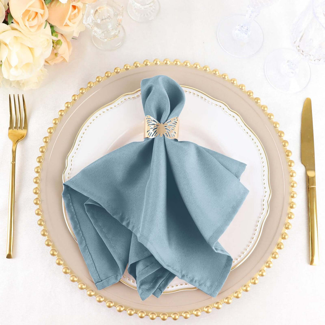Dusty Blue Seamless Wrinkle Resistant Cloth Dinner Napkins 5 Pack 17 Inch x 17 Inch 
