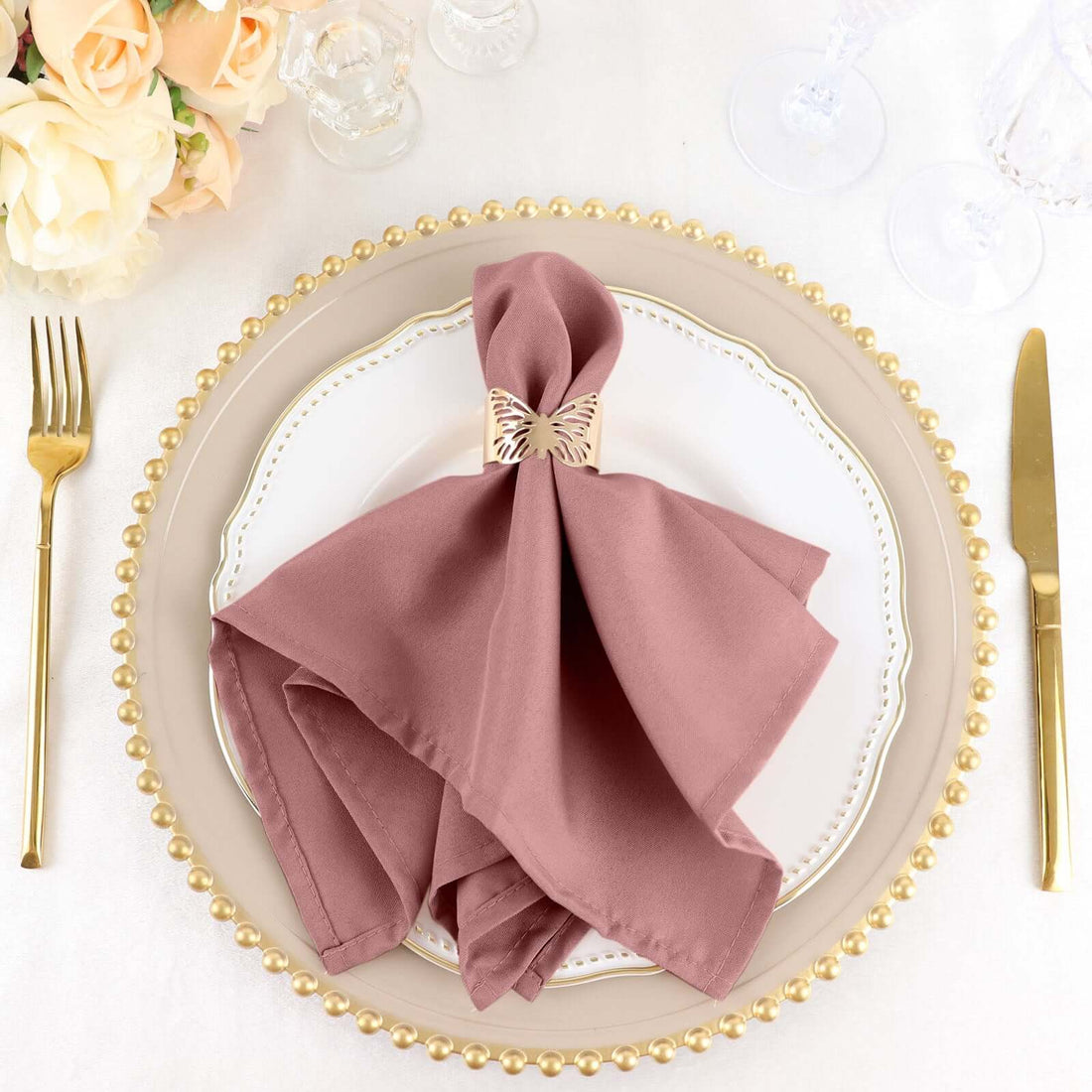 17 Inch x 17 Inch Wrinkle Resistant Cloth Dinner Napkins Dusty Rose Seamless Linen Fabric 5 Pack