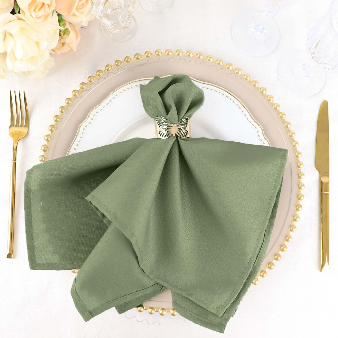 17 Inch X 17 Inch Dinner Cloth Wrinkle Resistant Eucalyptus Sage Green Napkins