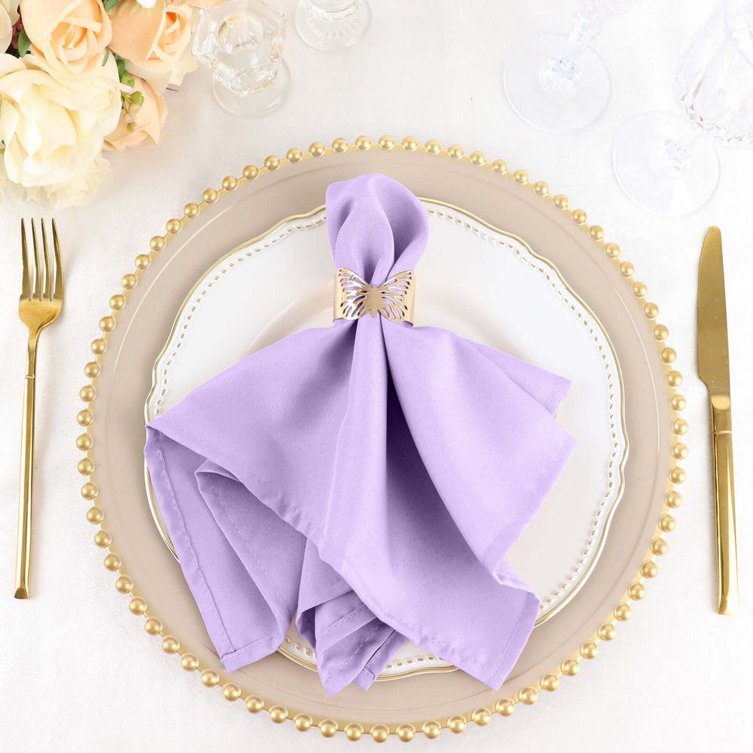 5 Pack | Lavender Seamless Cloth Dinner Napkins, Wrinkle Resistant Linen | 17inchx17inch