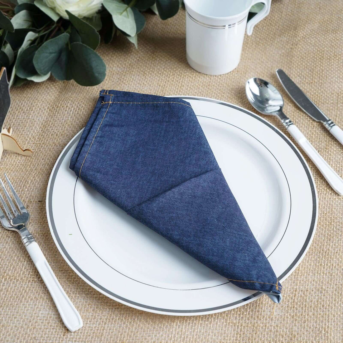 5 Pack | Premium Faux Denim Cloth Dinner Napkins, Reusable Linen | 17x17Inch