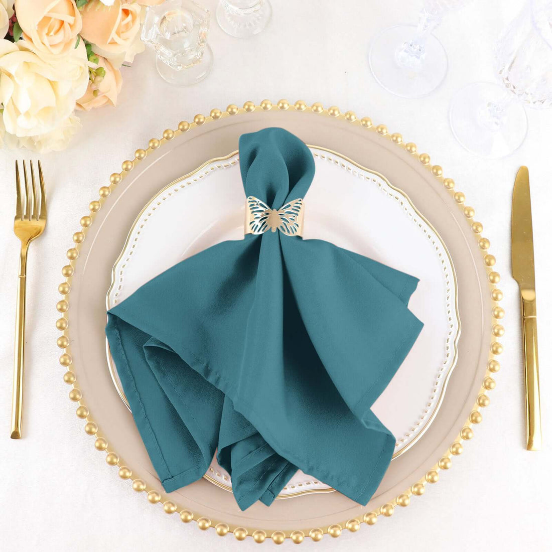 5 Pack Polyester Napkins 17"x17" Peacock Teal - Wrinkle Resistant & Easy Care Cloth Napkins
