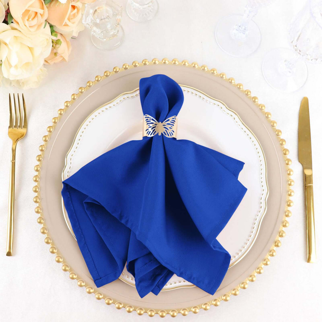 5 Pack | Royal Blue Seamless Cloth Dinner Napkins, Wrinkle Resistant Linen | 17inchx17inch