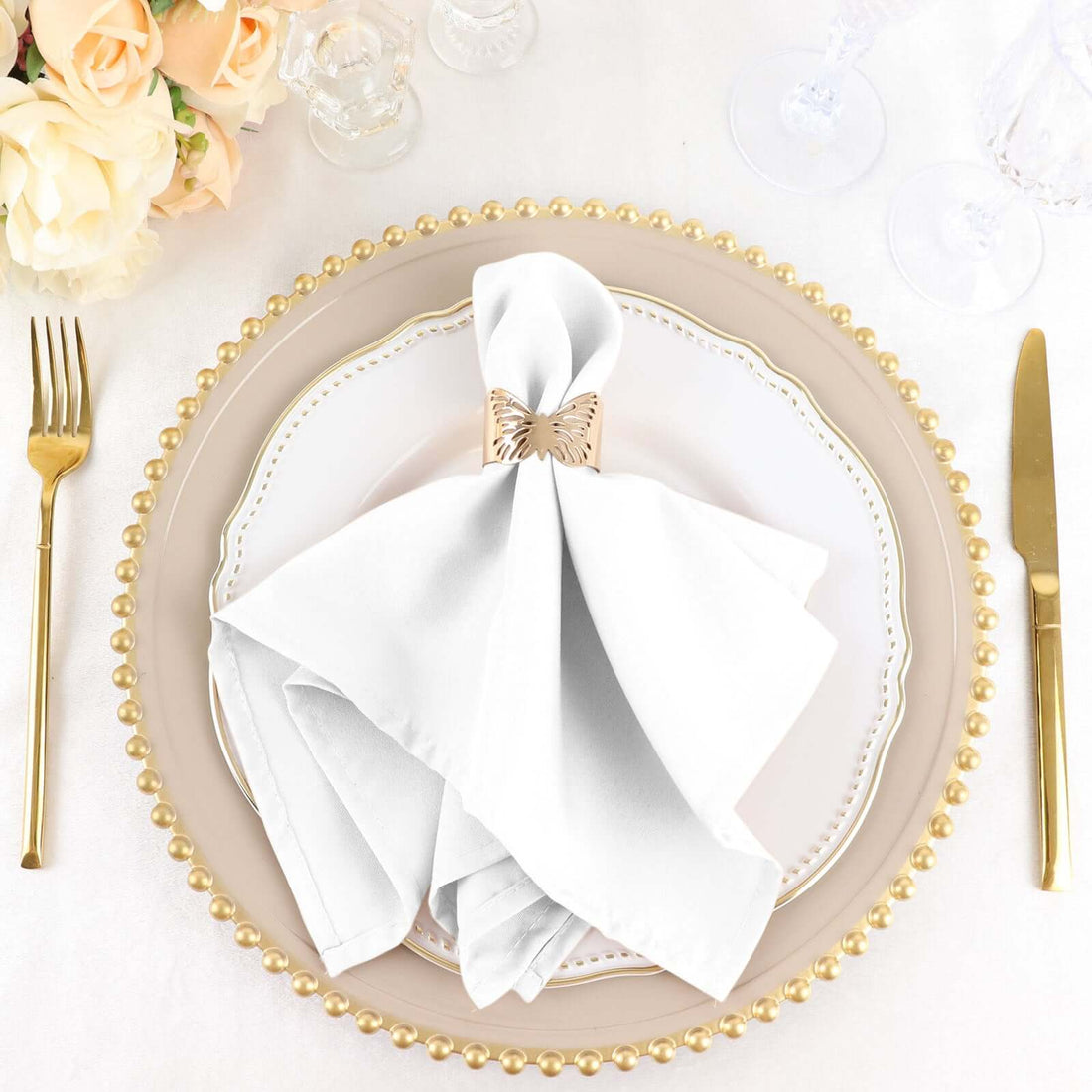 5 Pack | White Seamless Cloth Dinner Napkins, Wrinkle Resistant Linen | 17inchx17inch