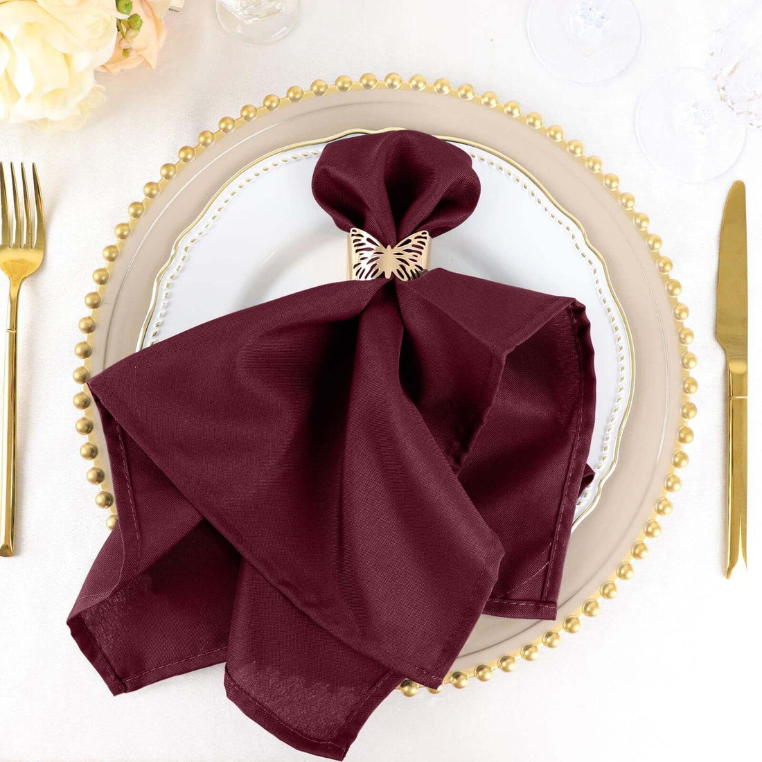 5 Pack | Burgundy Seamless Cloth Dinner Napkins, Reusable Linen | 20inchx20inch