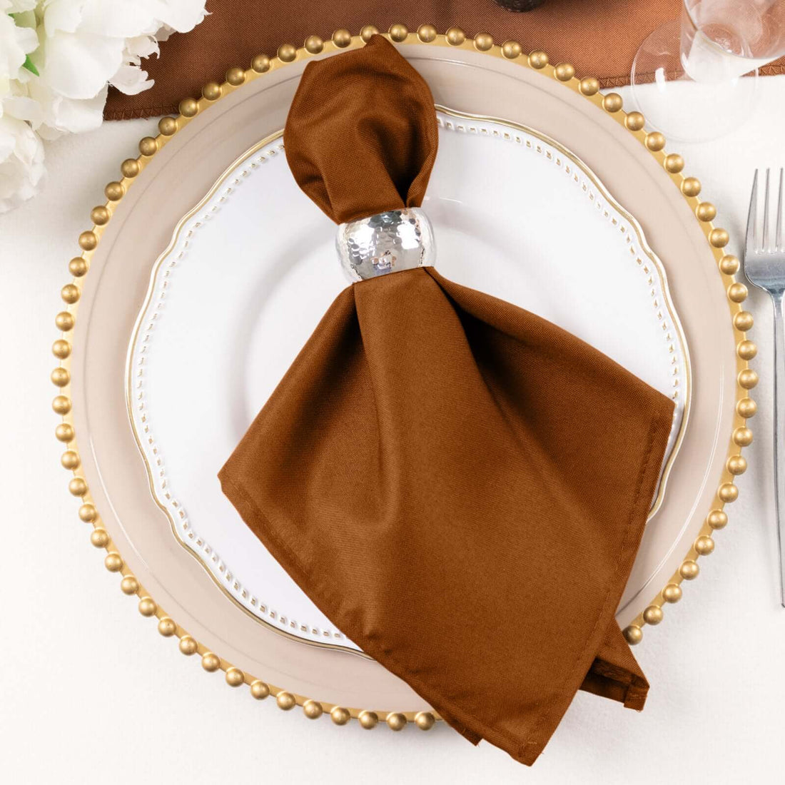 5 Pack | Cinnamon Brown Seamless Cloth Dinner Napkins, Reusable Linen | 20inch
