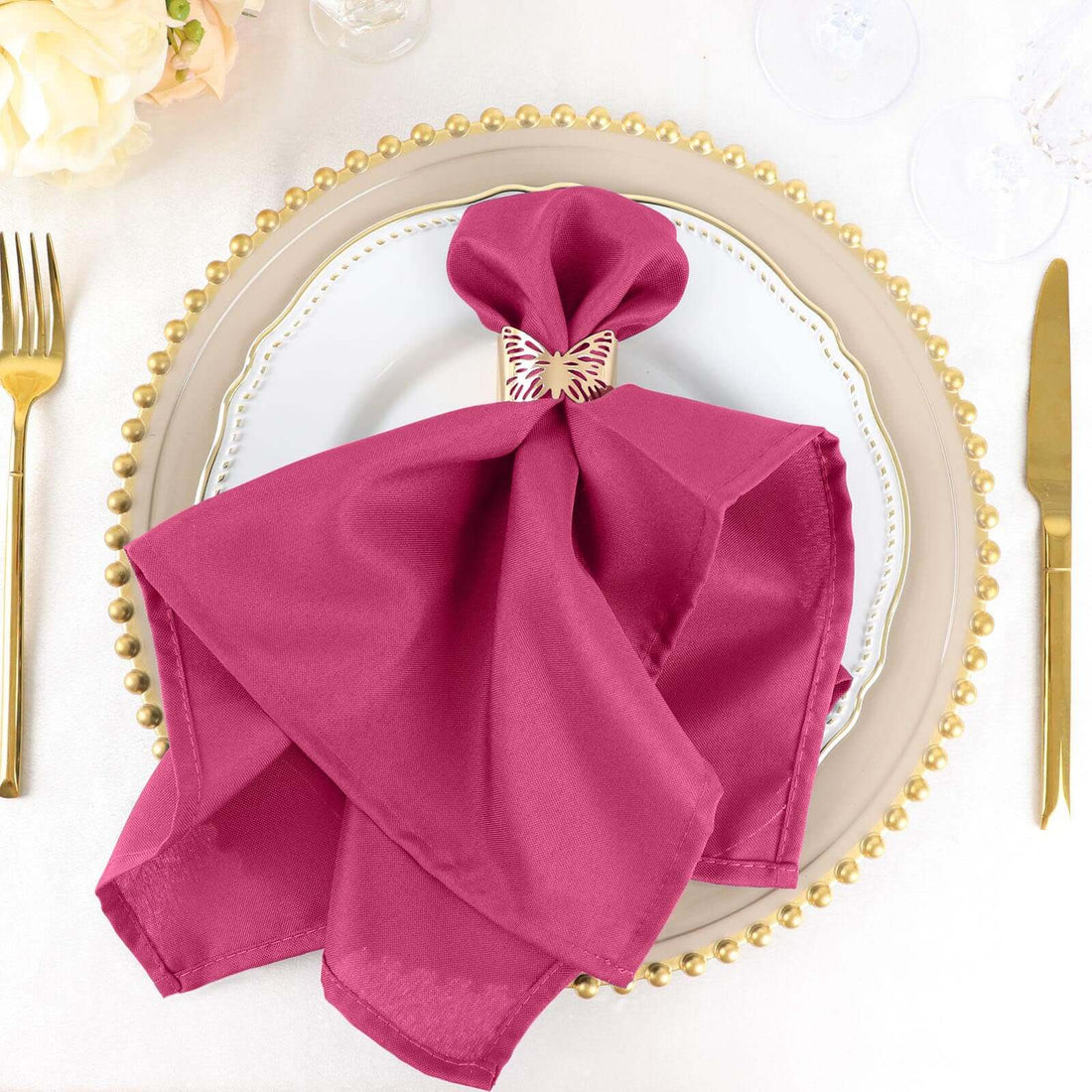 5 Pack | Fuchsia Seamless Cloth Dinner Napkins, Reusable Linen | 20inchx20inch
