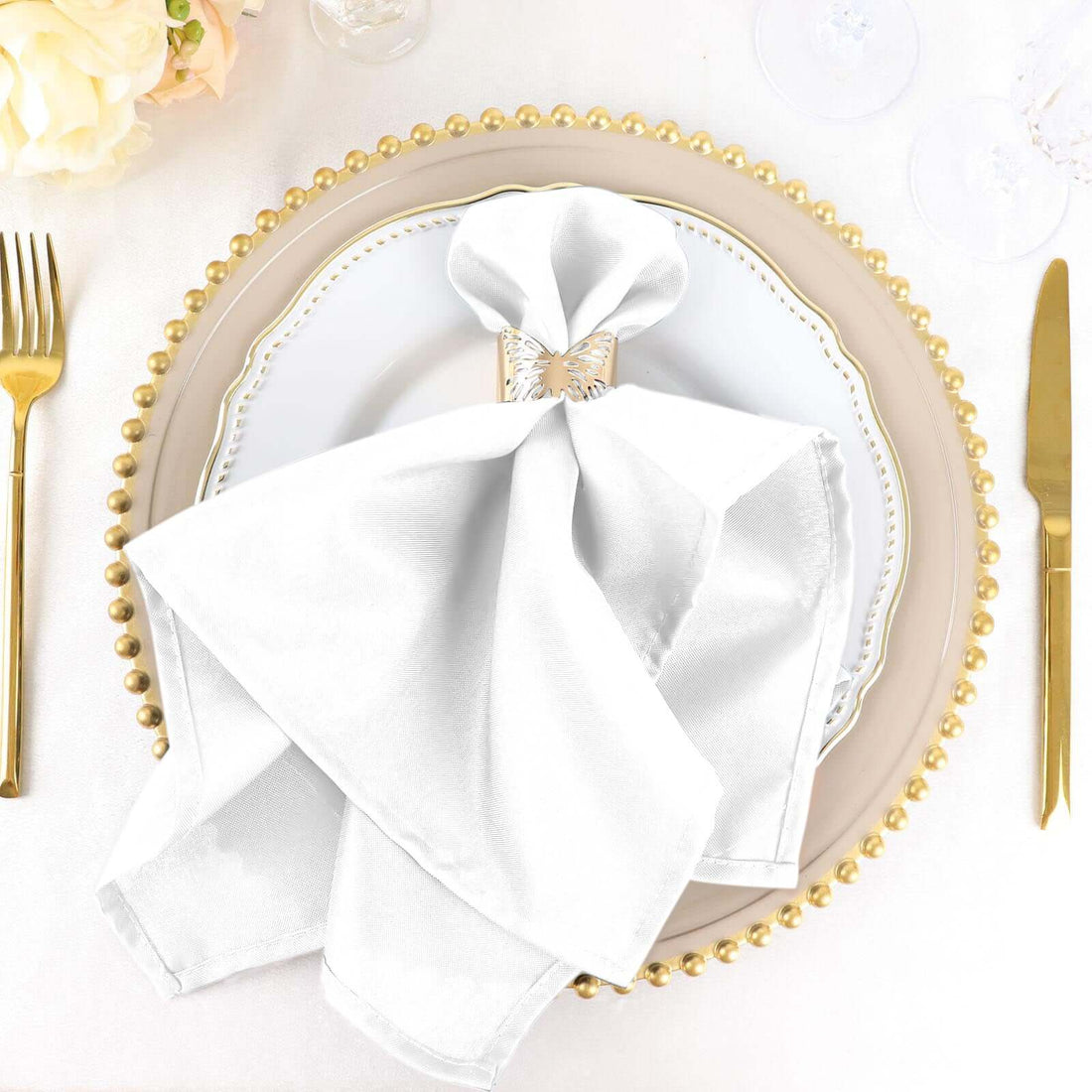 5 Pack | White Seamless Cloth Dinner Napkins, Reusable Linen | 20inchx20inch