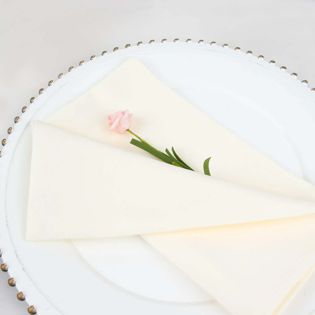 5 Pack | Ivory 200 GSM Premium Polyester Dinner Napkins, Seamless Cloth Napkins