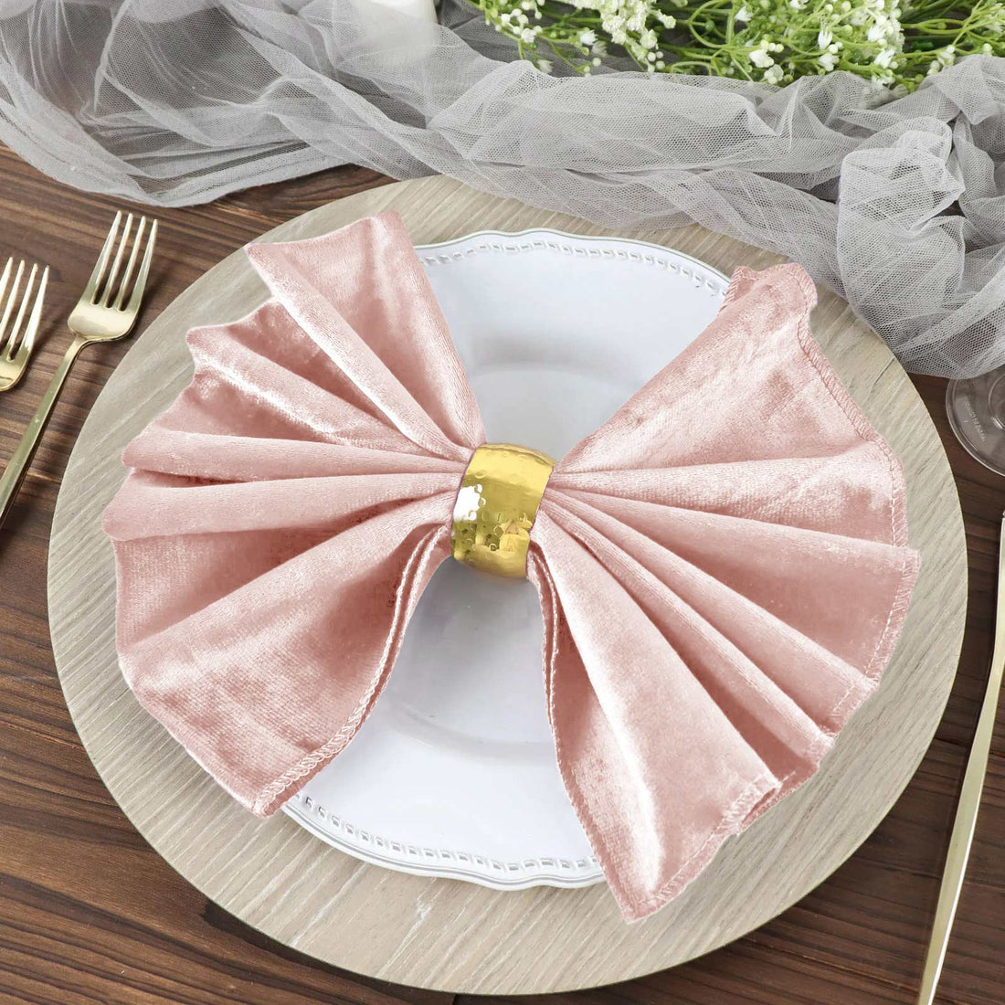 5 Pack | Blush Premium Sheen Finish Velvet Cloth Dinner Napkins