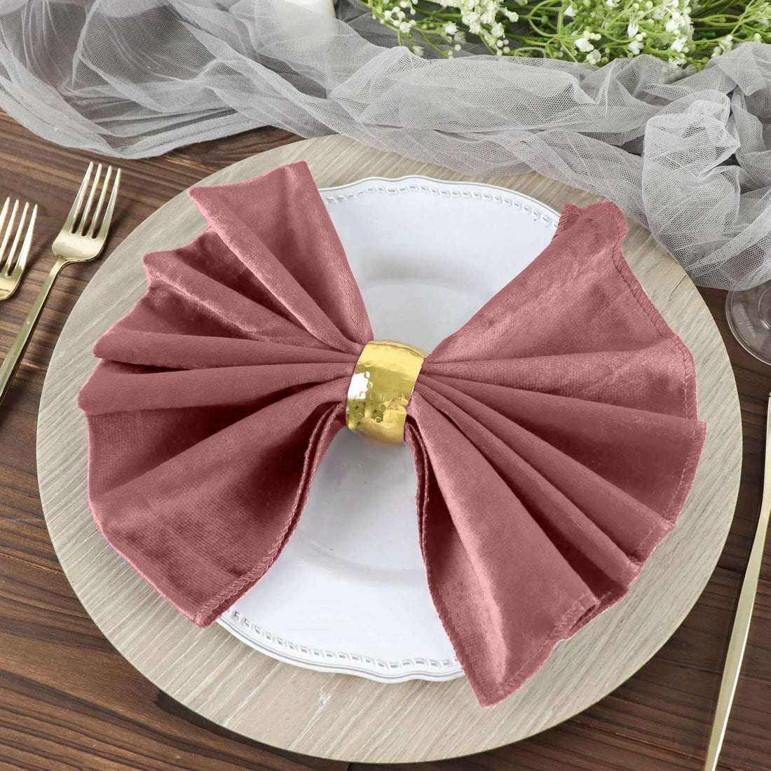 Dusty Rose Premium 20 Inch x 20 Inch Sheen Finish Velvet Cloth Dinner Napkins 5 Pack