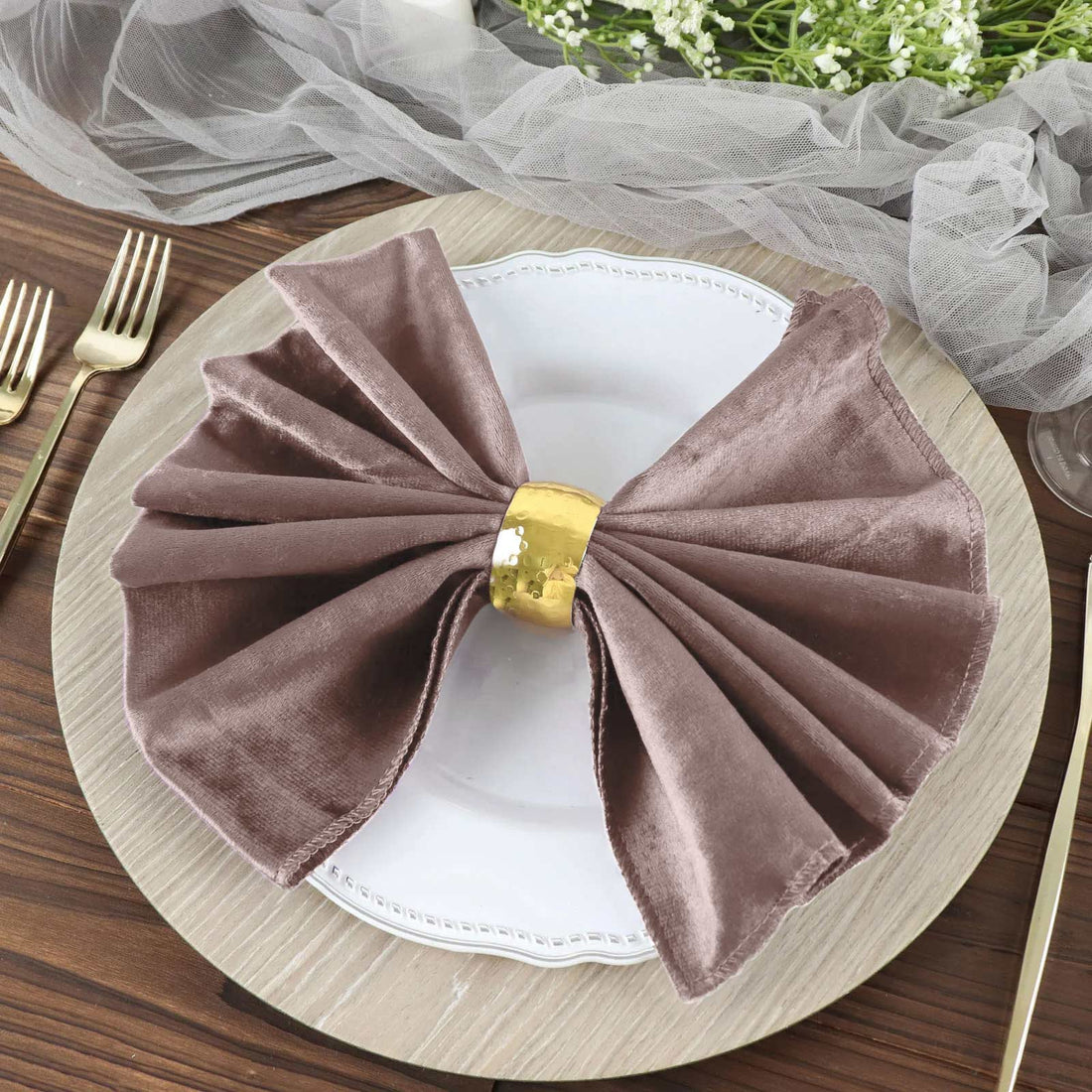 5 Pack | Dusty Rose Premium Sheen Finish Velvet Cloth Dinner Napkins