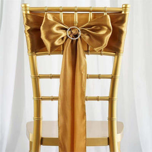 5 Pack Satin Chair Sashes 6"x106" Gold - Reusable Chair Bows with Smooth Luxurious Finish for Weddings & Banquets