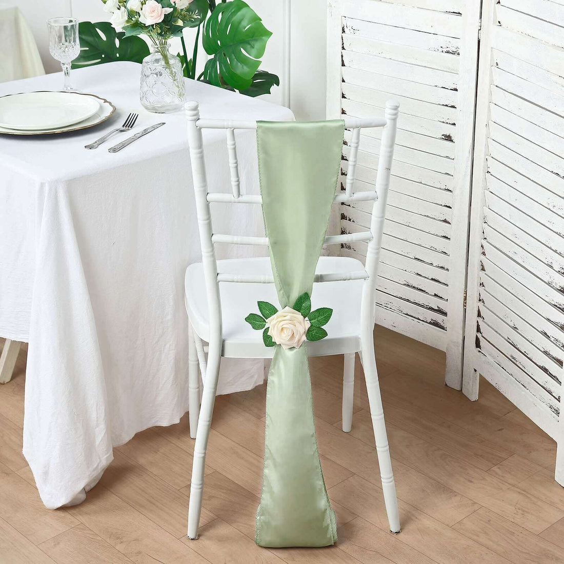 5 pack - 6inch x 106inch Sage Green Satin Chair Sashes