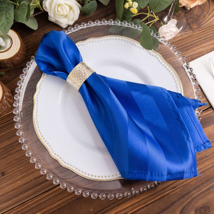 5 Pack Satin Napkins 20"x20" Royal Blue Glossy Stripes - Wrinkle-Resistant Dinner Napkins