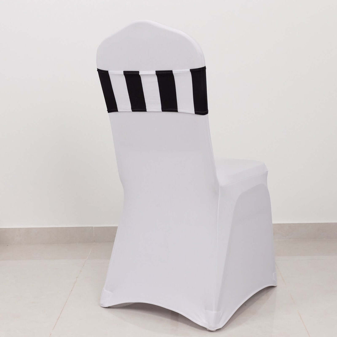 5 Pack Black and White Stripe Spandex Fit Chair Sashes 5 Inch x 14 Inch