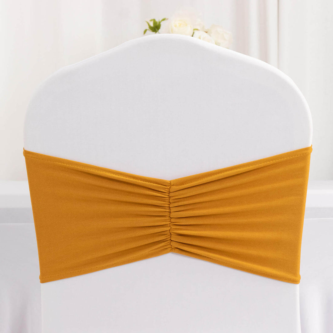 5 Pack Gold Wide Ruffled Spandex Chair Sash Band 