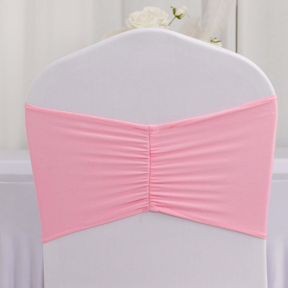 5 Pack Pink Wide Ruffled Spandex Chair Sash Band