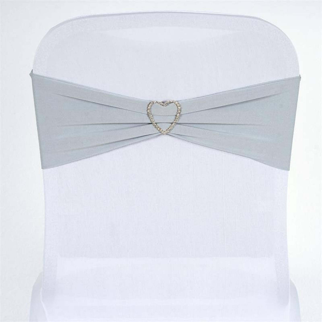 5 Pack Silver Spandex Stretch Chair Sashes Bands Heavy Duty with Two Ply Spandex - 5x12inch