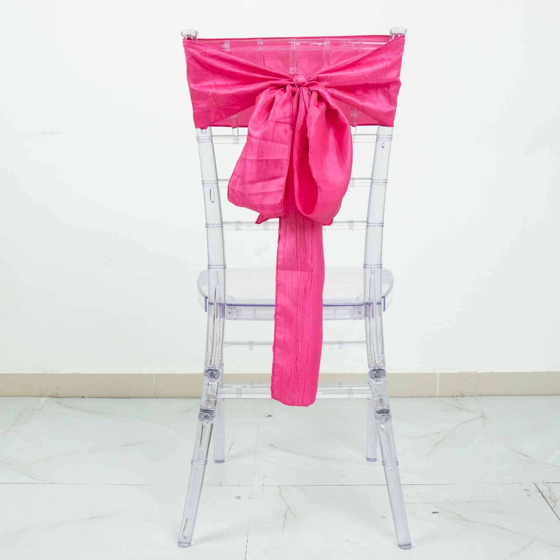5 Pack | Fuchsia Accordion Crinkle Taffeta Chair Sashes - 6inch x 106inch