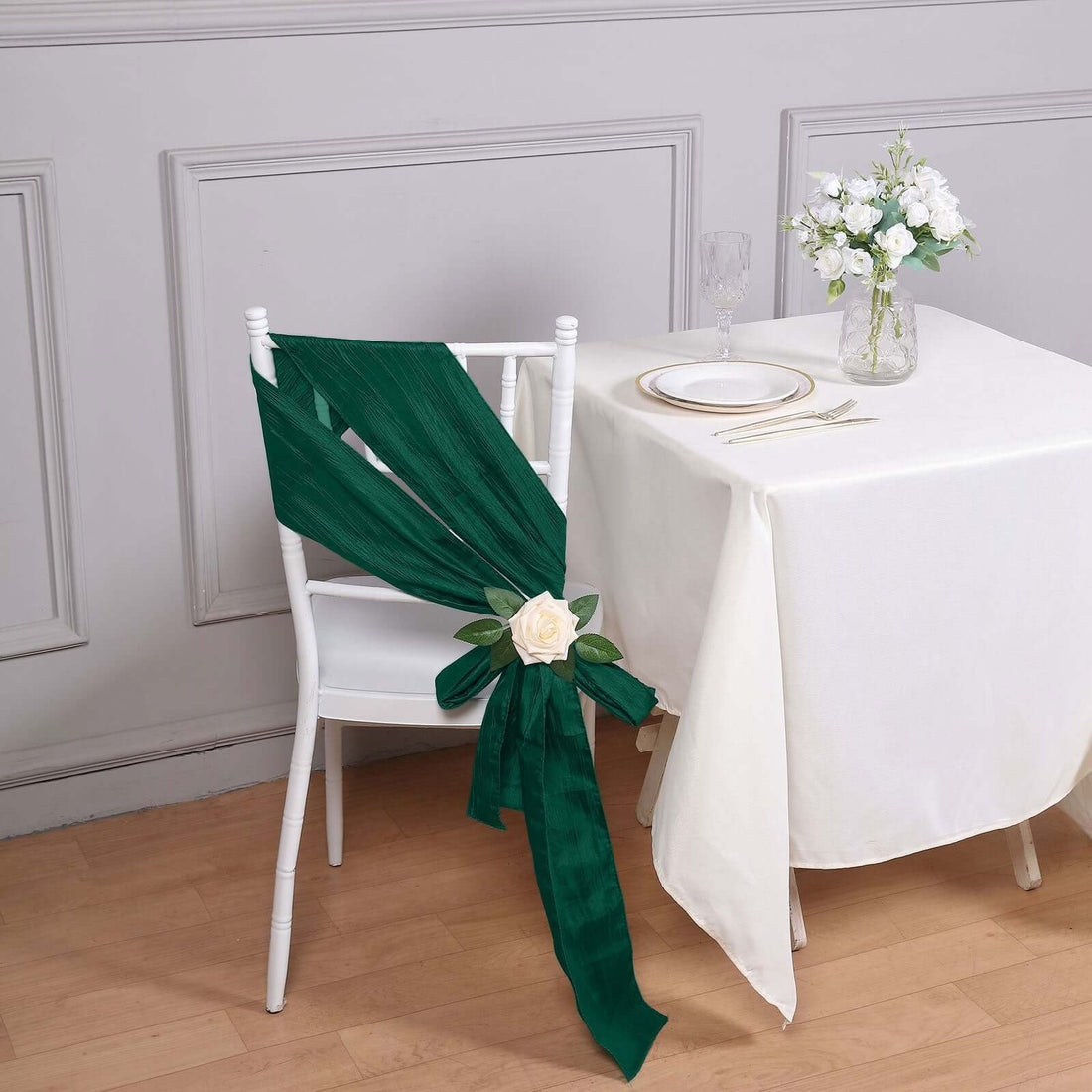 5 Pack 6 Inch By 106 Inch Accordion Crinkle Taffeta Chair Sashes Hunter Emerald Green
