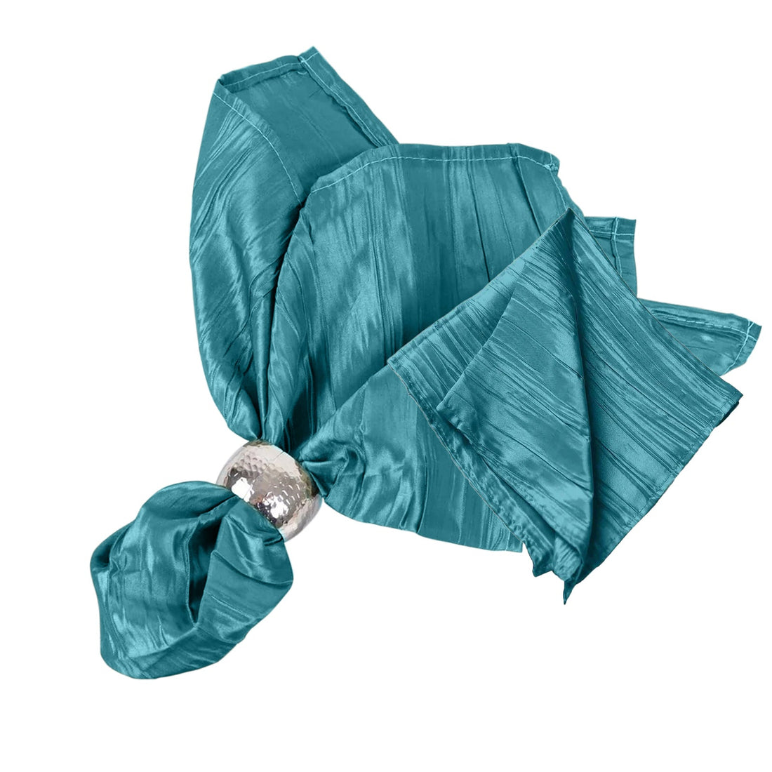 5 Pack Taffeta Napkins 20"x20" Peacock Teal - Accordion Crinkle Cloth Napkins