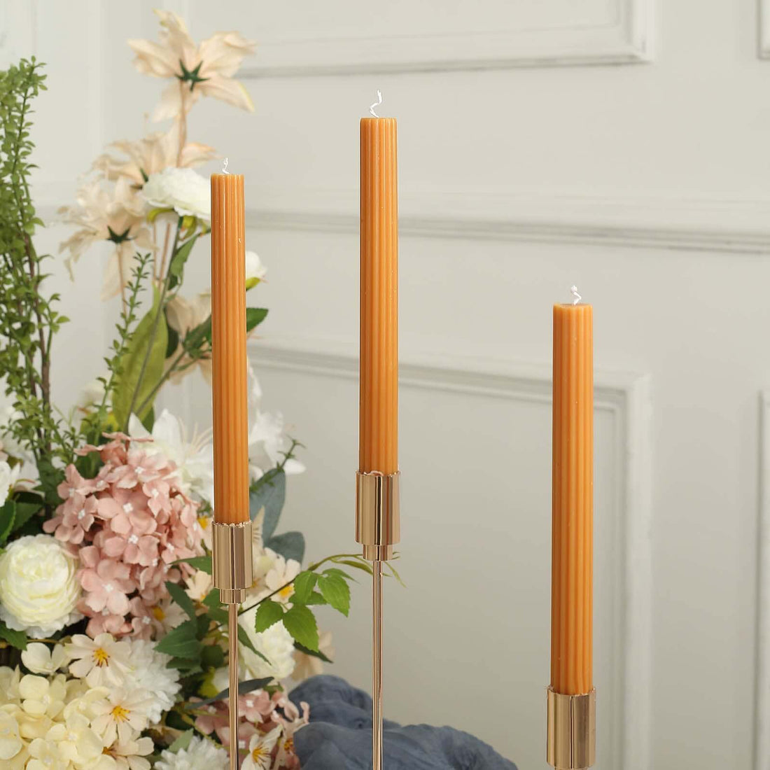 5 Pack | 9inch Gold Premium Unscented Ribbed Wick Taper Candles