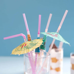 50-Pack Umbrella Drinking Straws 10" Multi-Colored - Perfect for Luau Pool Party Drinks
