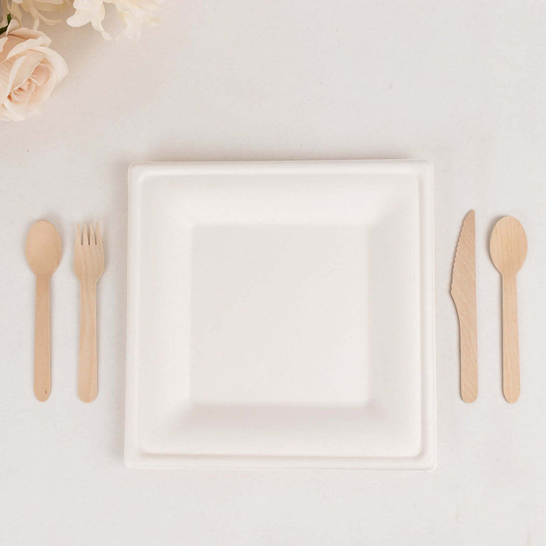50 Pack 10 Inch Of White Biodegradable Square Dessert Plates