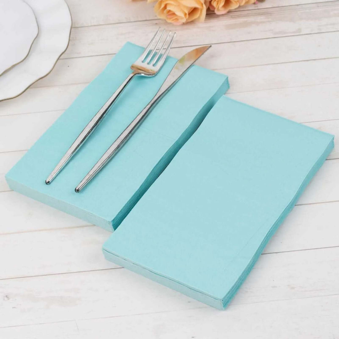 50 Pack 2 Ply Soft Baby Blue Dinner Paper Napkins, Disposable Wedding Reception Party Napkins