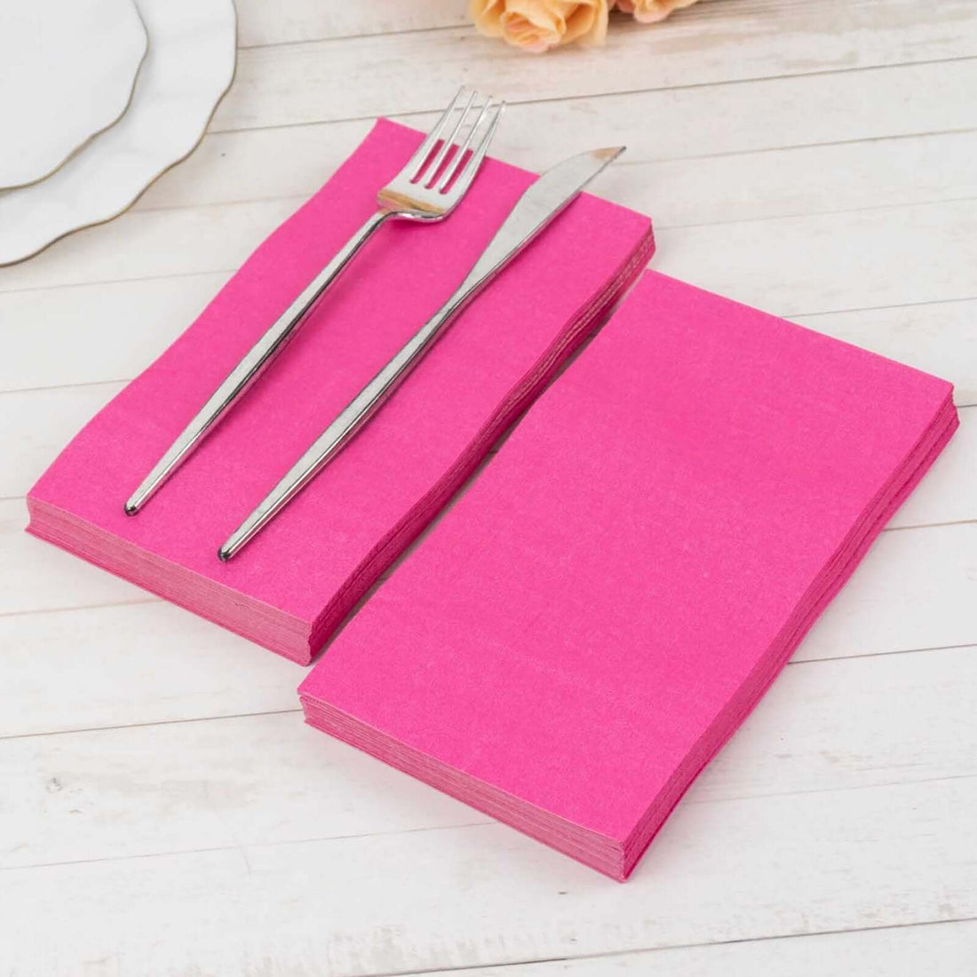 50 Pack 2 Ply Soft Fuchsia Dinner Paper Napkins, Disposable Wedding Reception Party Napkins