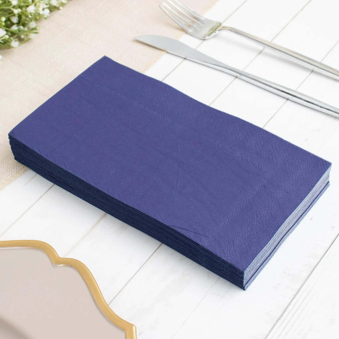 50 Pack | 2 Ply Soft Navy Blue Dinner Party Paper Napkins, Wedding Cocktail Beverage Napkins