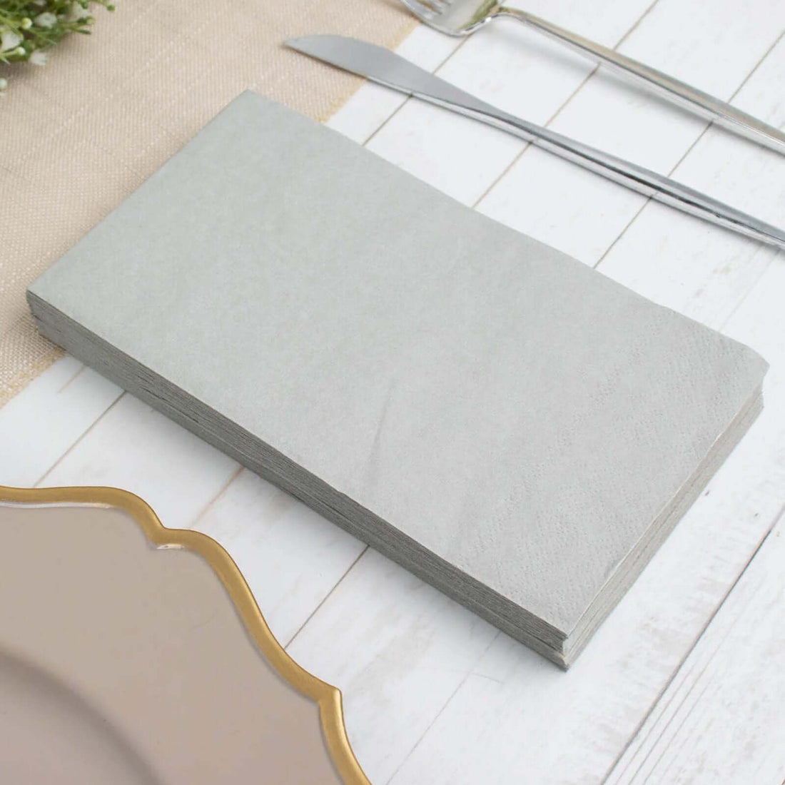 50 Pack | 2 Ply Soft Silver Dinner Party Paper Napkins