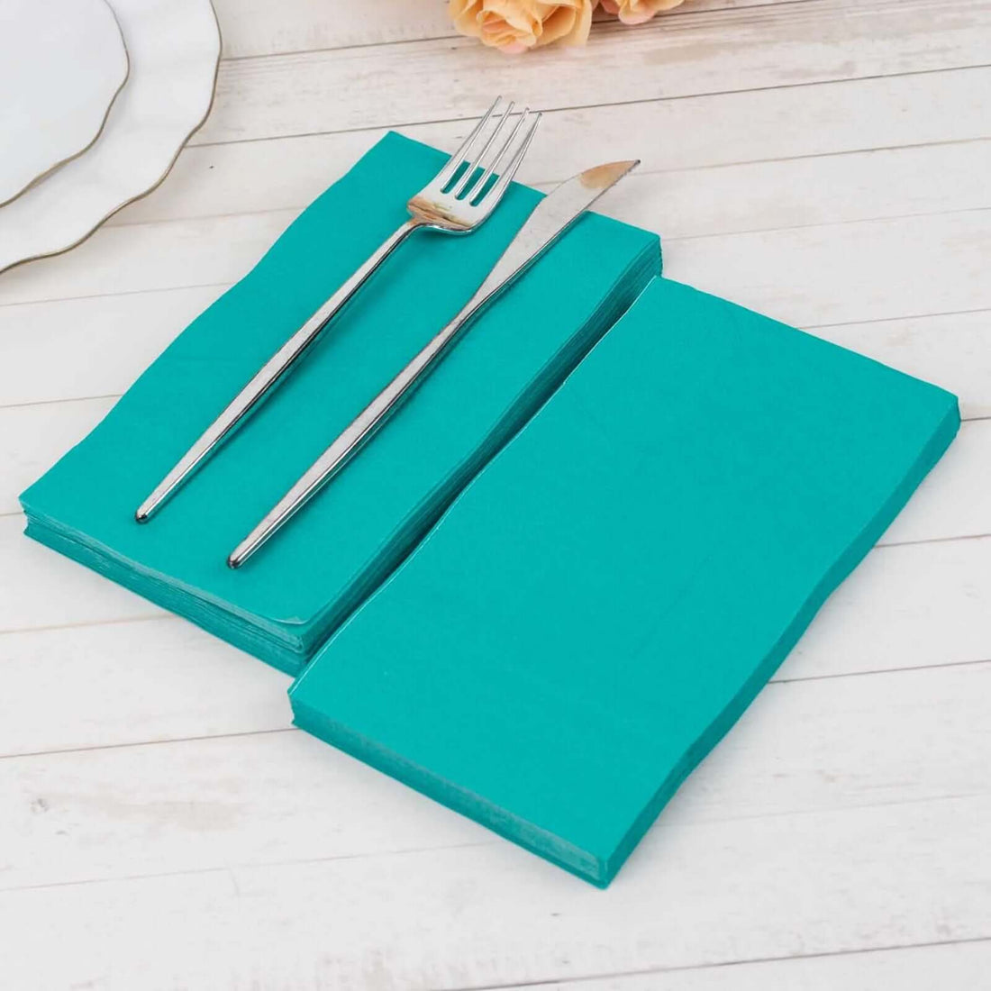 50 Pack 2 Ply Soft Turquoise Dinner Paper Napkins, Disposable Wedding Reception Party Napkins