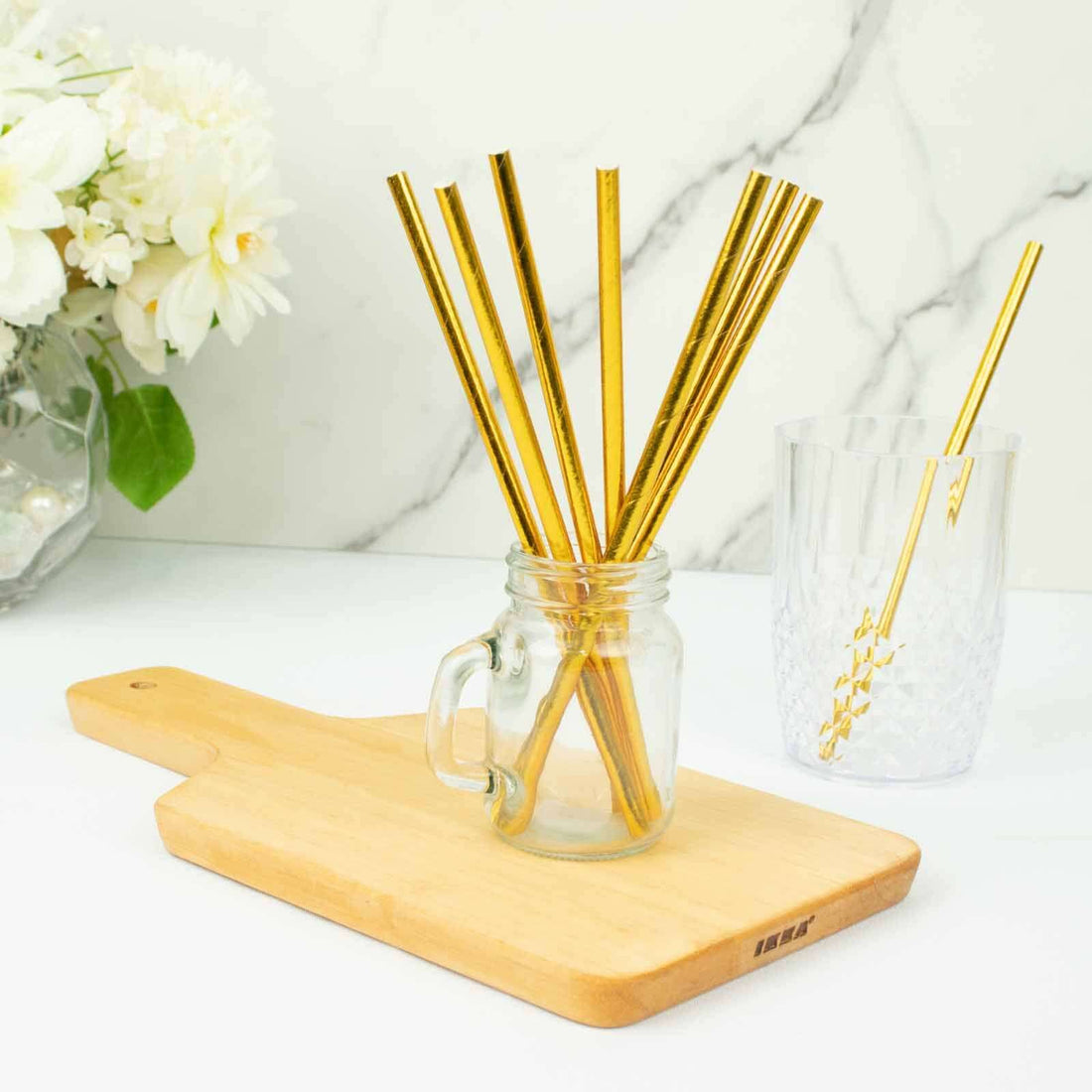 50 Pack | 8inch Metallic Gold Foil Food Grade Paper Drinking Straws
