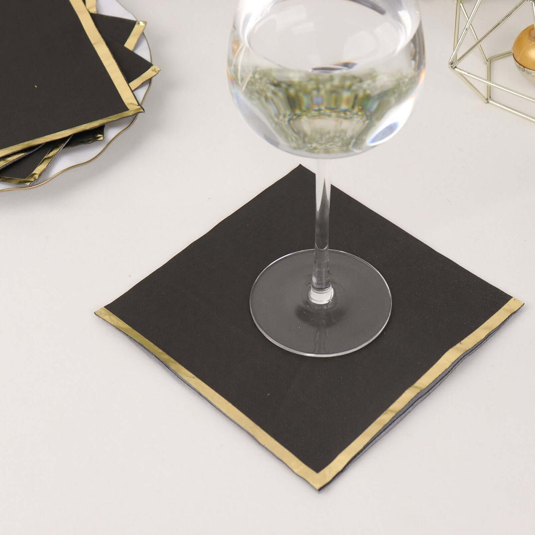 50 Pack 2 Ply Soft Black With Gold Foil Edge Party Paper Napkins, Dinner Cocktail