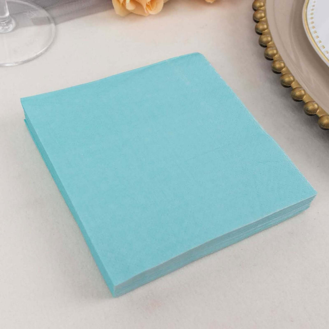 50 Pack Blue Soft 2-Ply Paper Beverage Napkins, Disposable Cocktail Napkins
