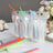 50 Pack Clear Stand-Up Plastic Drink Pouches with Straws, 12oz Reclosable Hand-Held Zipper Juice