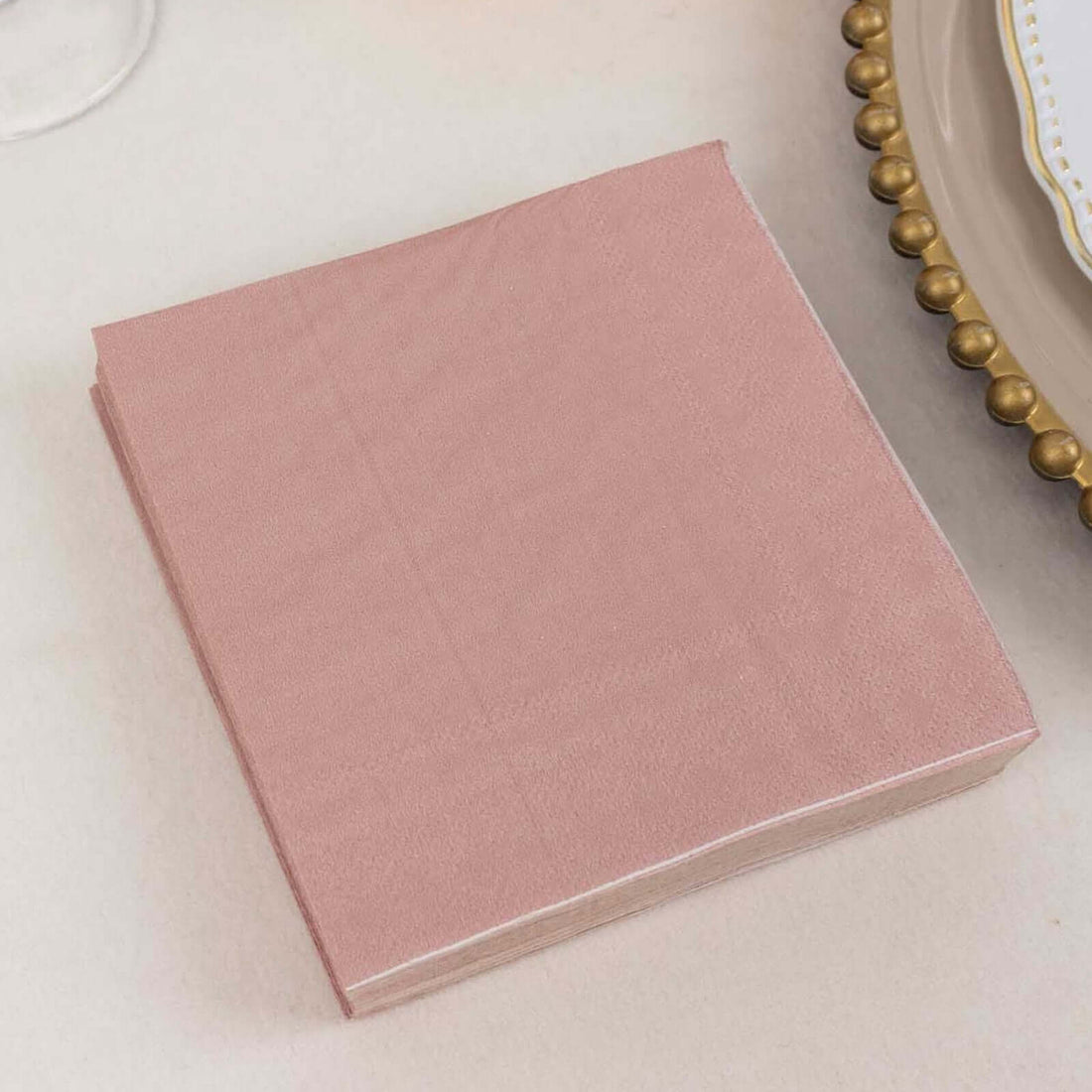 50 Pack Dusty Rose Soft 2-Ply Paper Beverage Napkins, Disposable Cocktail Napkins 18GSM
