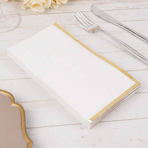 50-Pack Paper Dinner Napkins 2 Ply White with Gold Foil Edge - Soft Disposable Napkins for Events