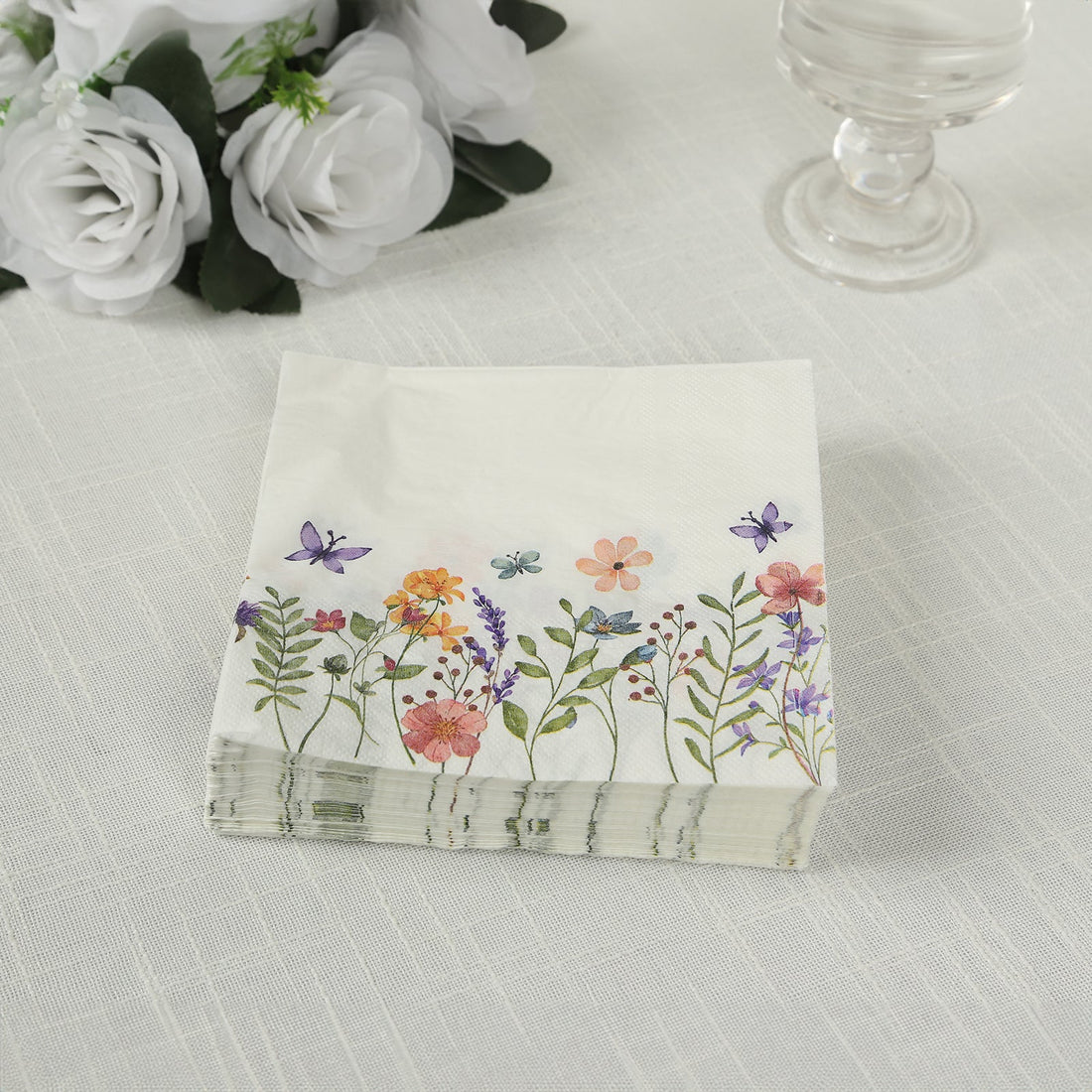 50 Pack Wildflower Butterfly Paper Cocktail Napkins, Soft 2 Ply Highly Absorbent