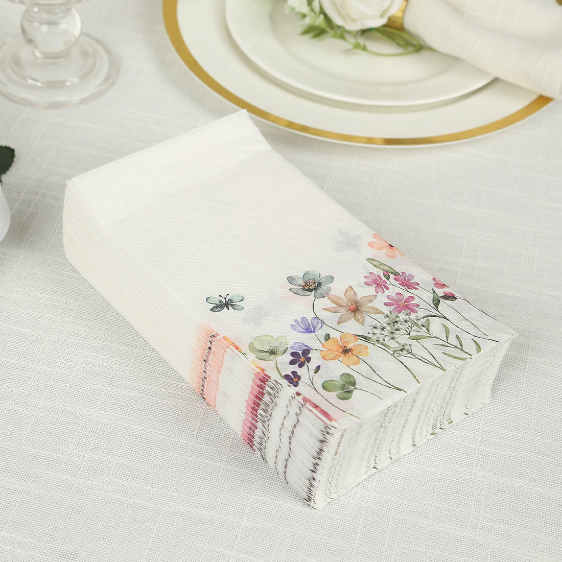 50 Pack Wildflower Butterfly Paper Dinner Napkins, Soft 2-Ply Highly Absorbent 