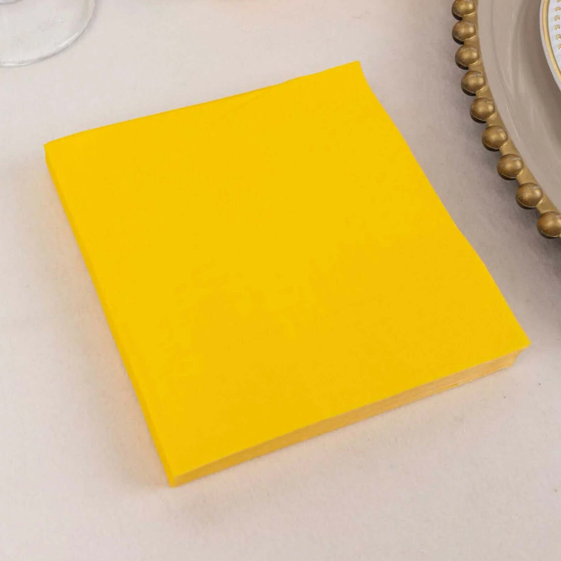 50 Pack Yellow Soft 2-Ply Paper Beverage Napkins, Disposable Cocktail Napkins