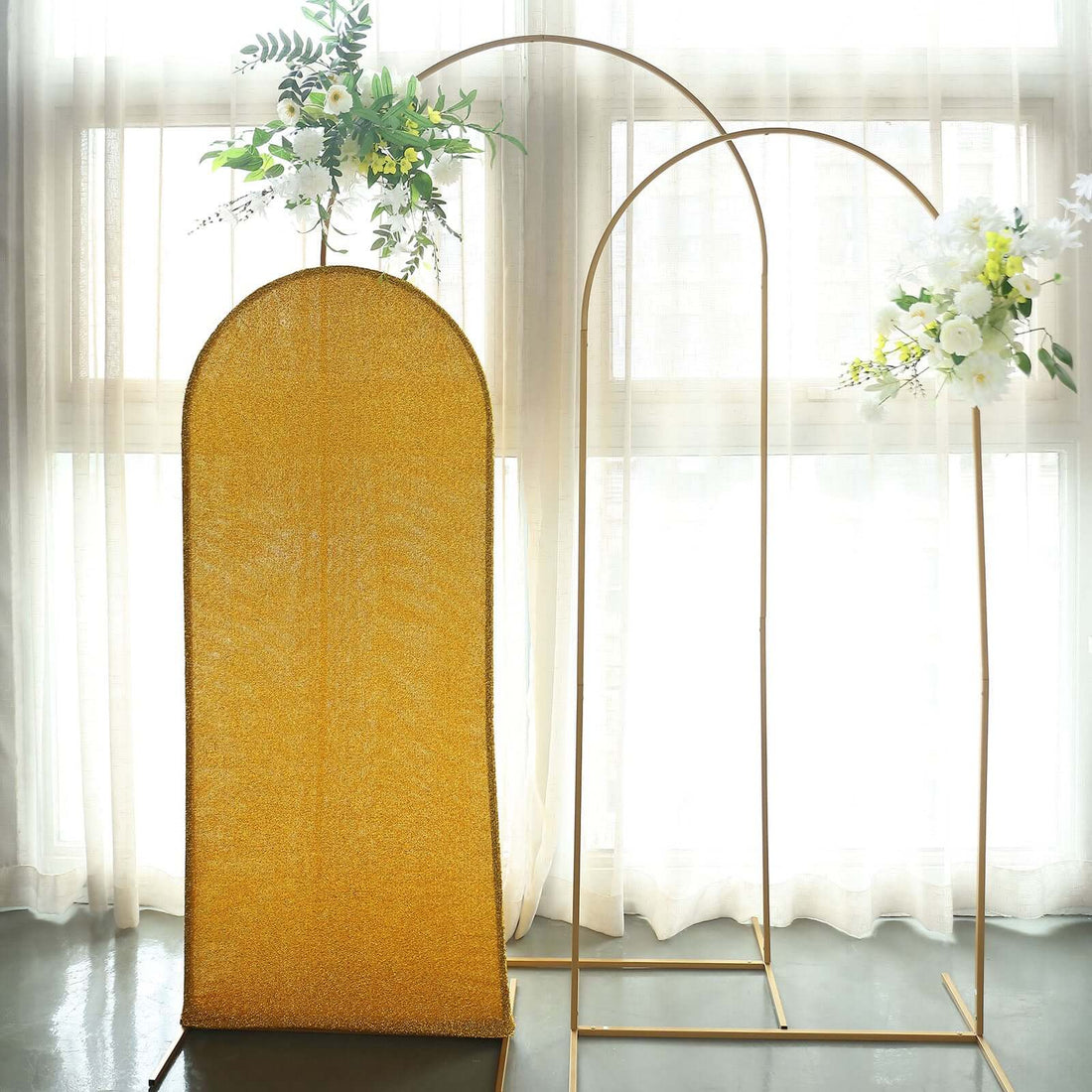 5 Feet Gold Shimmer Tinsel Spandex Round Top Arch Cover for Chiara Backdrop Stand